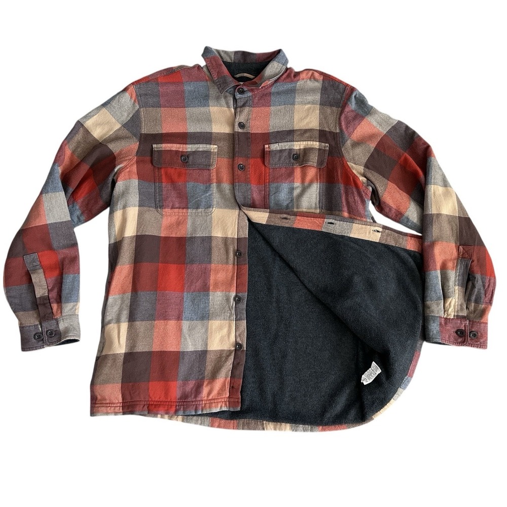 LL Bean Fleece Lined Flannel Men's Plaid‎ Button Up Shirt Jacket Shacket Large